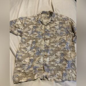 Palm Beach Mens Hawaiian Floral Shirt SZ L 100% Silk